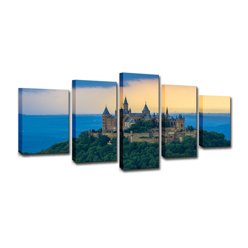 Blue Saint-Pierre Castle Sunset Art Print Historical Relic Modern Multi-Piece Wall Decor