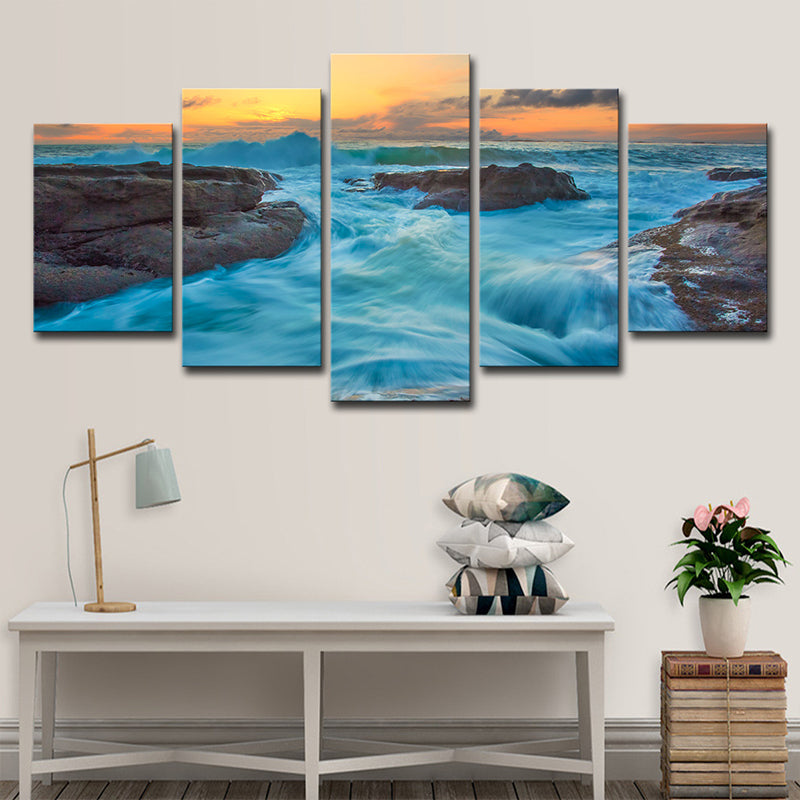 Seascapes Ocean Torrent Canvas Print Tropical Multi-Piece Wall Art Decor in Blue