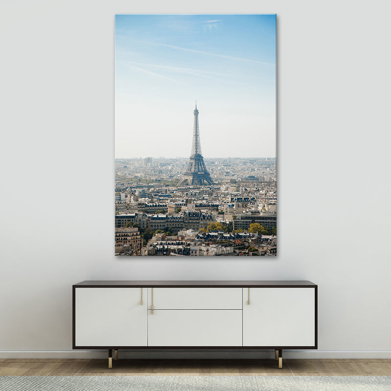 Blue Paris Tower Canvas Print Textured Global Inspired Wall Art for House Interior