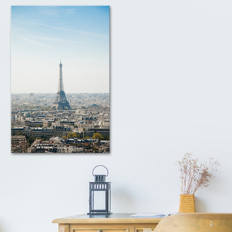 Blue Paris Tower Canvas Print Textured Global Inspired Wall Art for House Interior