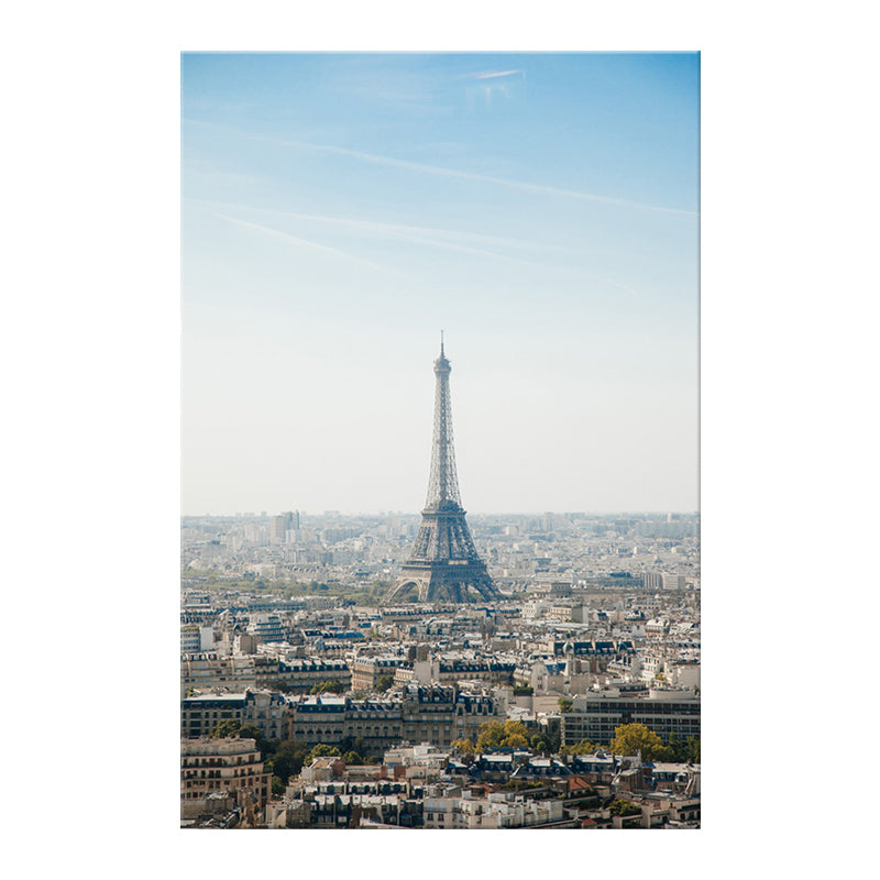 Blue Paris Tower Canvas Print Textured Global Inspired Wall Art for House Interior