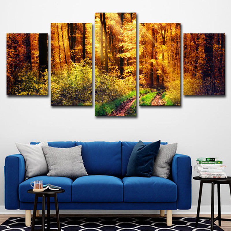 Tree Wall Art Modern Nostalgic Forest Landscape Canvas Print in Yellow and Green