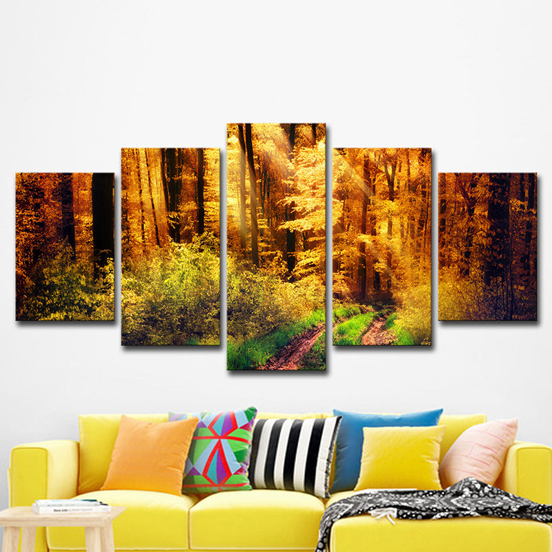 Tree Wall Art Modern Nostalgic Forest Landscape Canvas Print in Yellow and Green