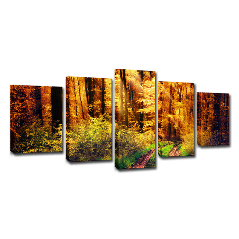 Tree Wall Art Modern Nostalgic Forest Landscape Canvas Print in Yellow and Green