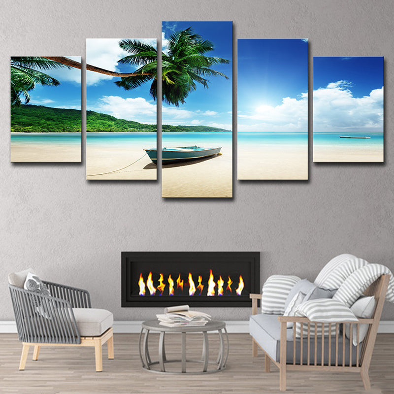 Beautiful Tropical Beach Seascape Canvas Wall Art for Living Room, Blue and Green