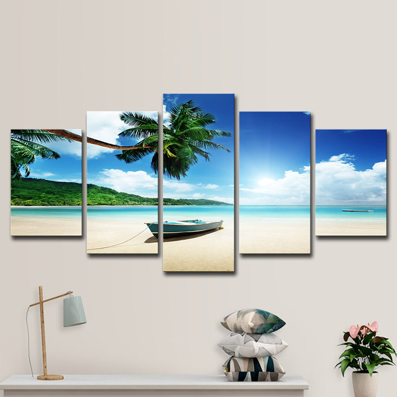 Beautiful Tropical Beach Seascape Canvas Wall Art for Living Room, Blue and Green