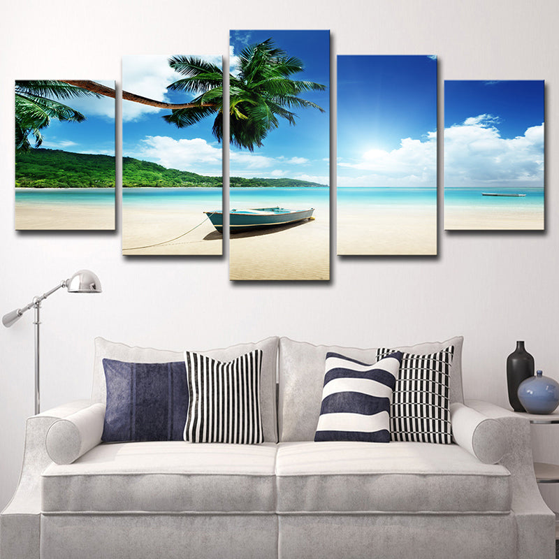 Beautiful Tropical Beach Seascape Canvas Wall Art for Living Room, Blue and Green