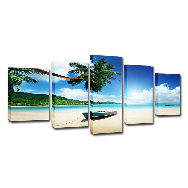 Beautiful Tropical Beach Seascape Canvas Wall Art for Living Room, Blue and Green