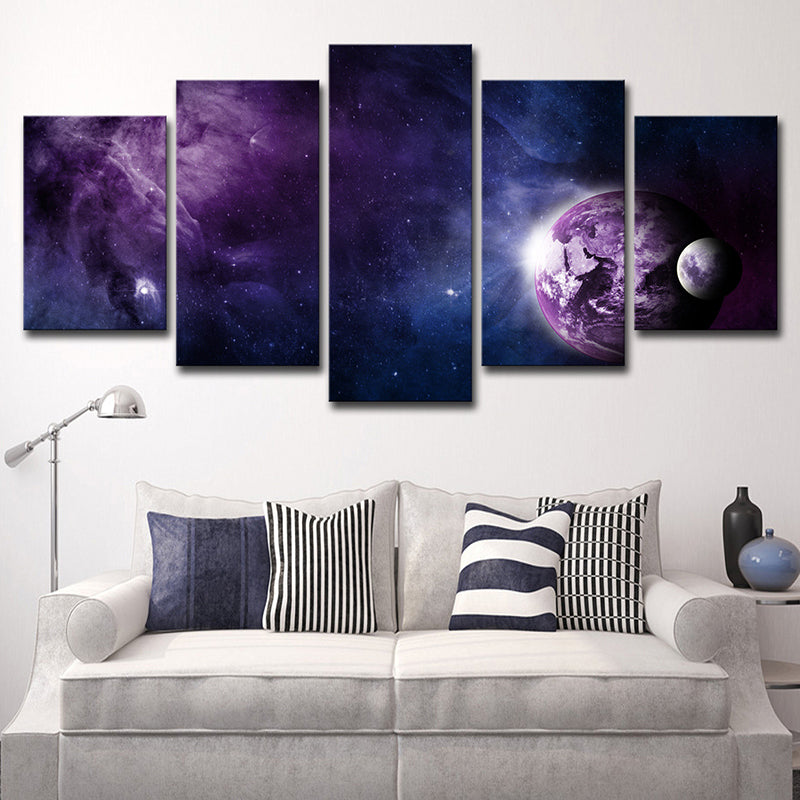 Outer Space Canvas Art Kids Style Vast Milky Way Wall Decoration in Purple-Black