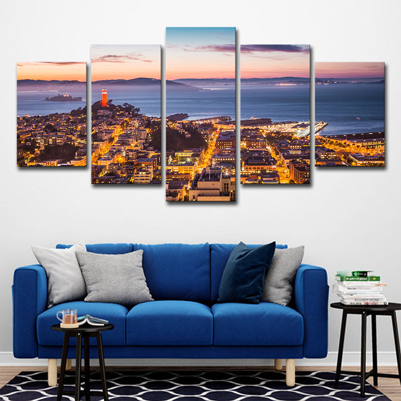 Modern Cityscapes Wall Art Print Brown Alcatraz Island at Sunset Canvas for Home