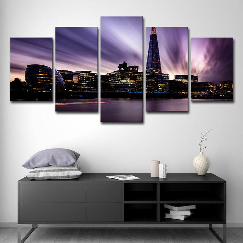 Canvas Purple Wall Art Global Inspired River Thames at Night Wall Decor for Bedroom