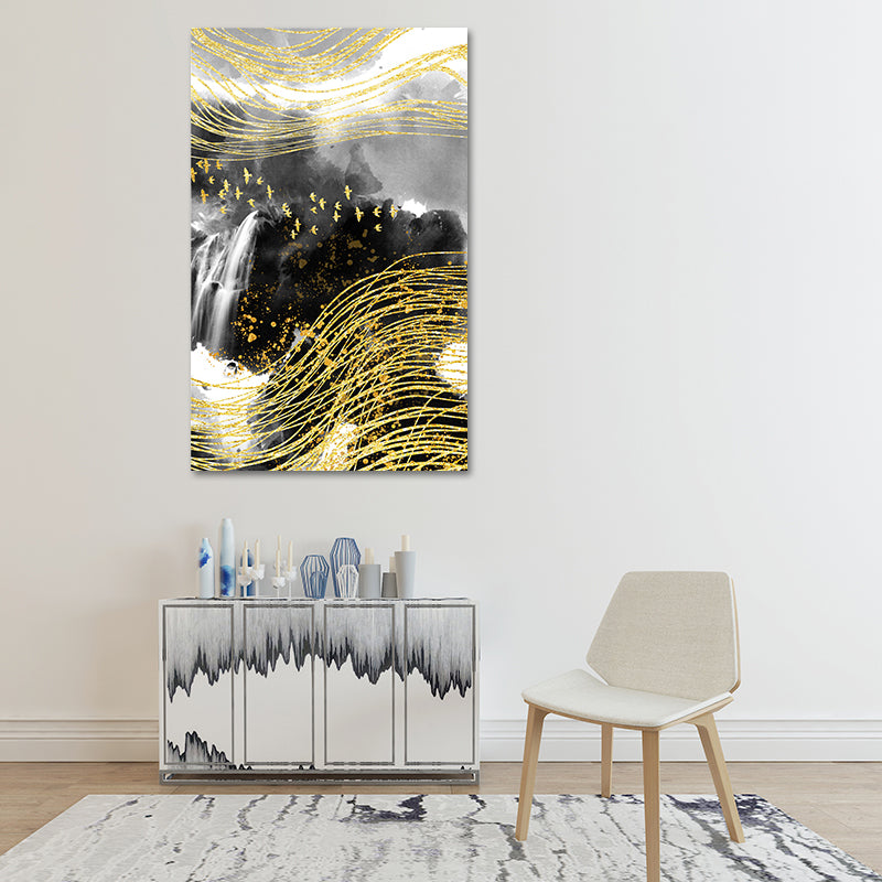 Mountain Landscape Wall Art Set Glam Unique Scenery Canvas Print in Gold for Corridor