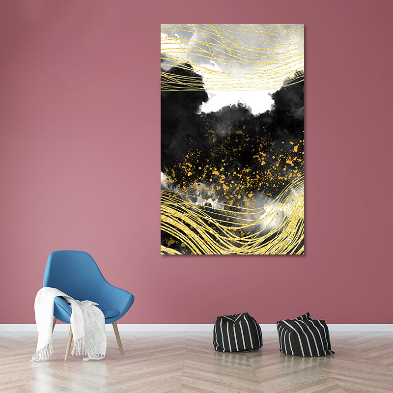 Mountain Landscape Wall Art Set Glam Unique Scenery Canvas Print in Gold for Corridor