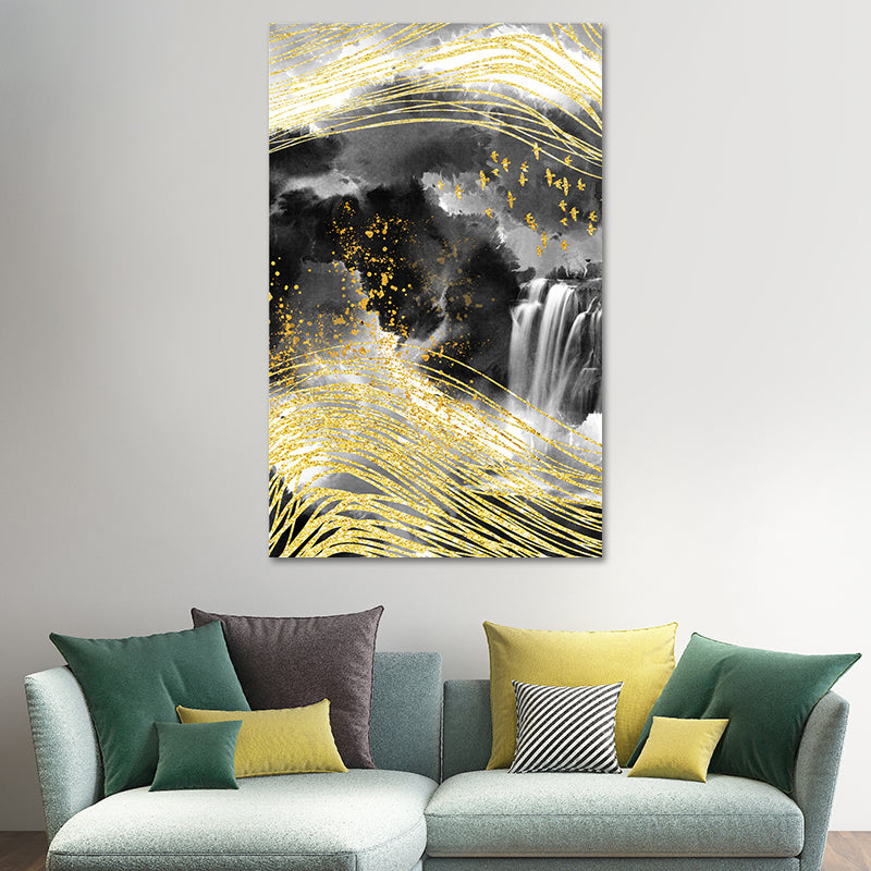 Mountain Landscape Wall Art Set Glam Unique Scenery Canvas Print in Gold for Corridor