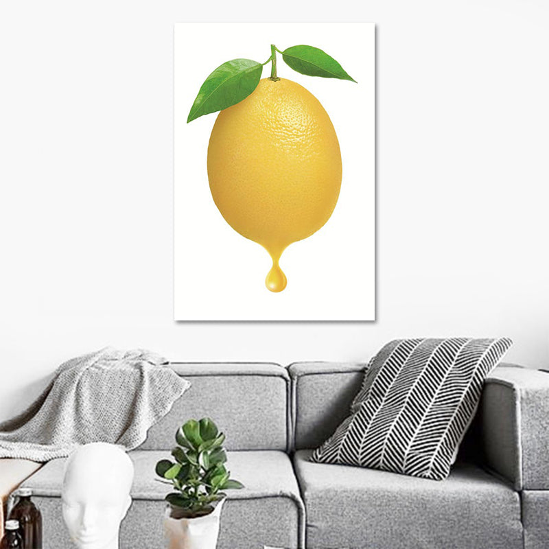 Simplicity Lemon Canvas Print in Yellow on White Living Room Wall Art, Textured