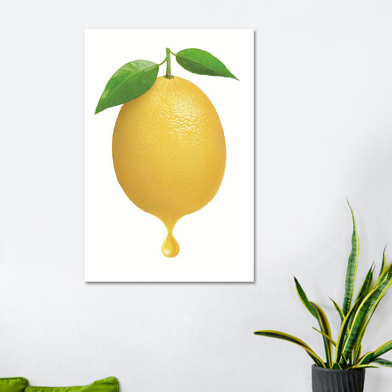 Simplicity Lemon Canvas Print in Yellow on White Living Room Wall Art, Textured