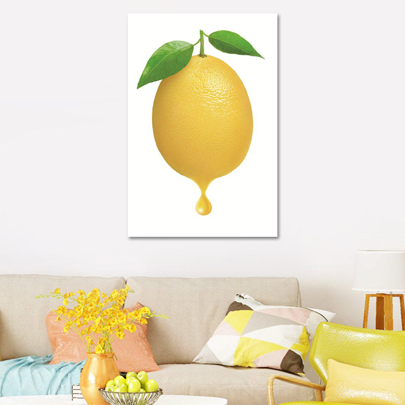 Simplicity Lemon Canvas Print in Yellow on White Living Room Wall Art, Textured