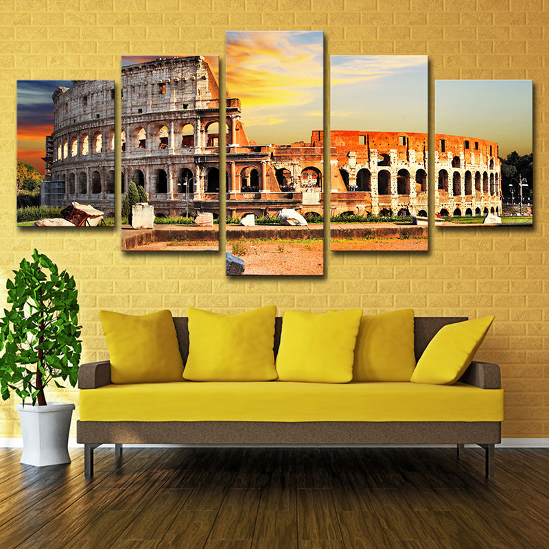 Modern Cultural Relic Wall Art Decor Orange Roman Colosseum Scenery Canvas Print