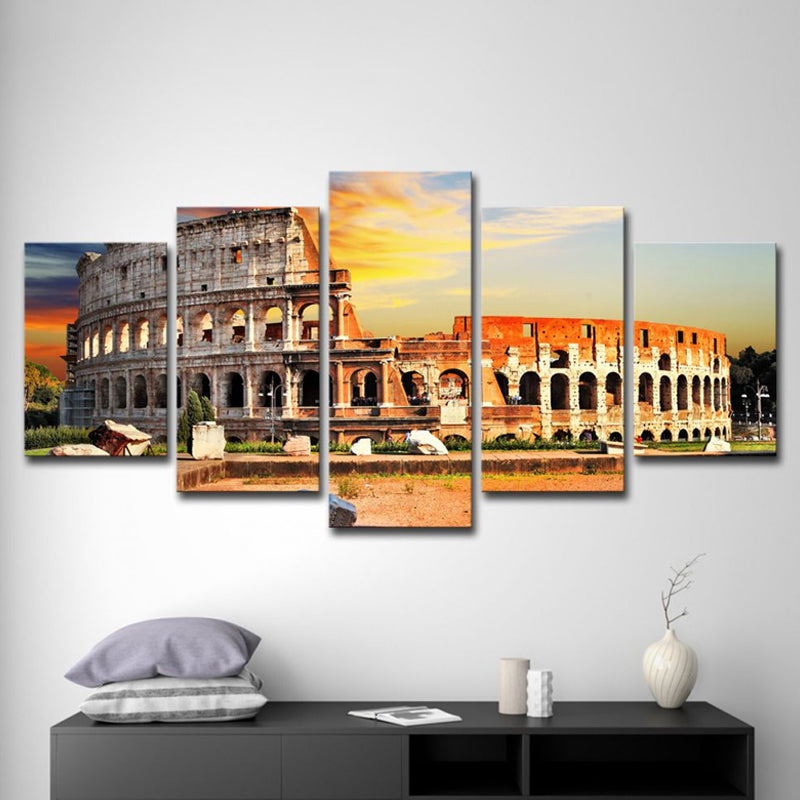 Modern Cultural Relic Wall Art Decor Orange Roman Colosseum Scenery Canvas Print