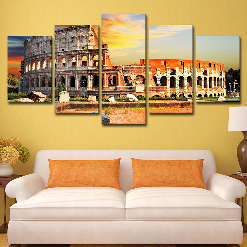 Modern Cultural Relic Wall Art Decor Orange Roman Colosseum Scenery Canvas Print