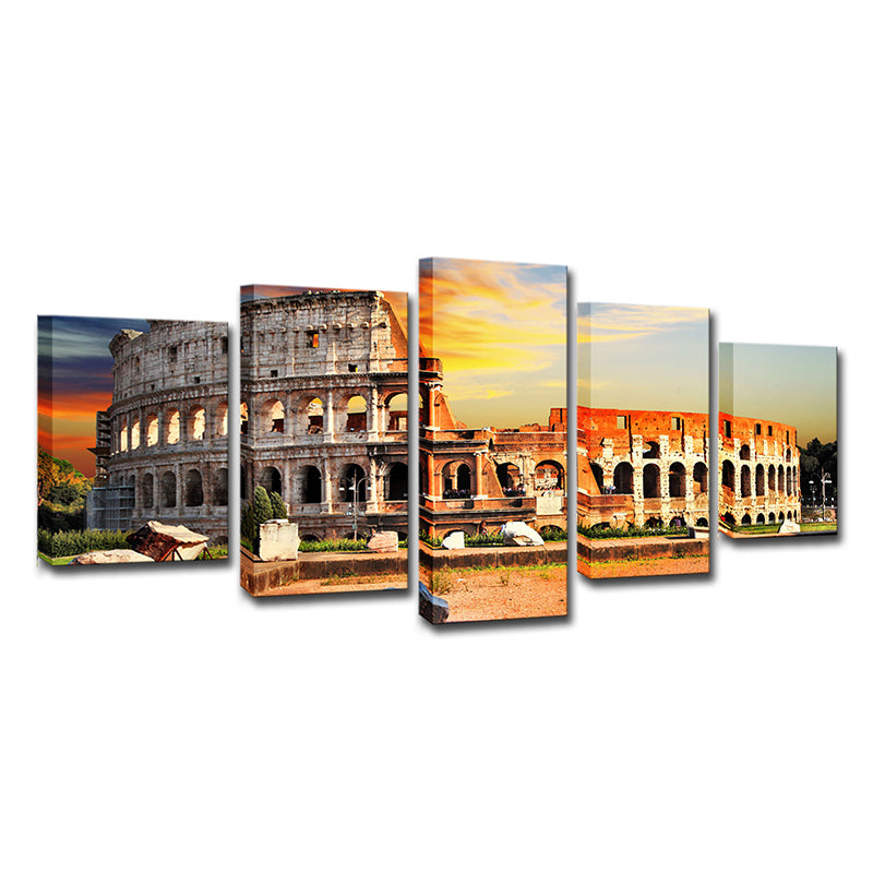 Modern Cultural Relic Wall Art Decor Orange Roman Colosseum Scenery Canvas Print