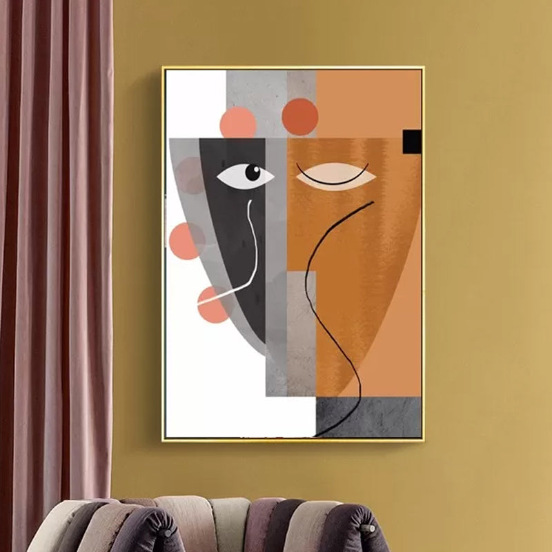 Modern Abstract Face Wall Art Canvas Textured Pastel Color Wall Decoration for Home