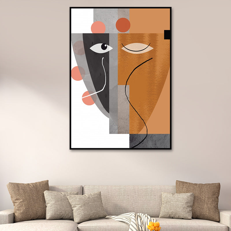 Modern Abstract Face Wall Art Canvas Textured Pastel Color Wall Decoration for Home