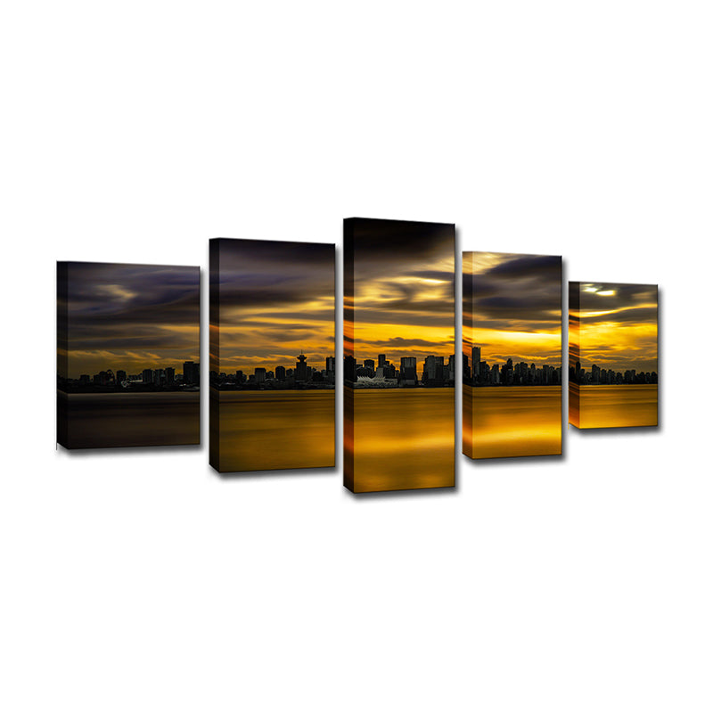 Downtown Vancouver Sunset Glow Art Print Yellow Global Inspired Wall Decor for Dining Room