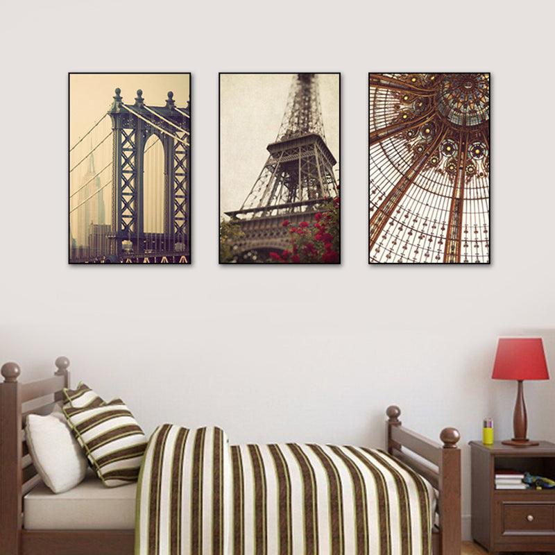 Global Inspired Landmarks Canvas Print Brown Architecture Wall Art Set for Bedroom