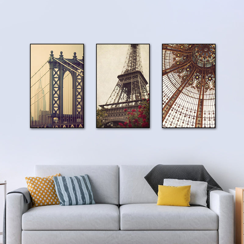 Global Inspired Landmarks Canvas Print Brown Architecture Wall Art Set for Bedroom