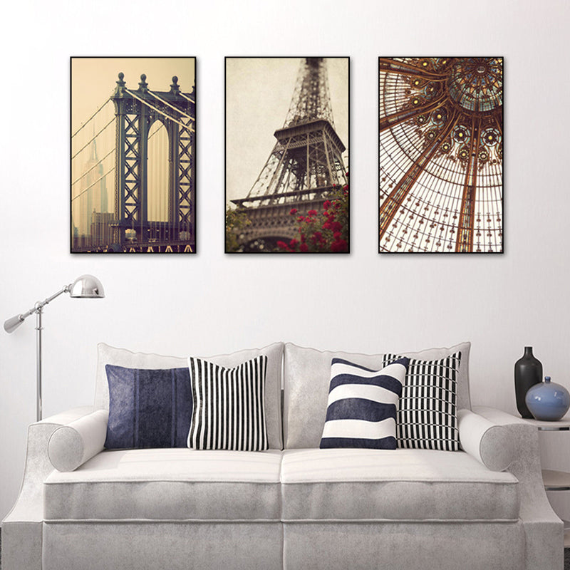 Global Inspired Landmarks Canvas Print Brown Architecture Wall Art Set for Bedroom