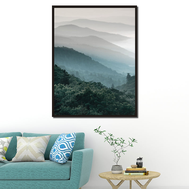 Green Mountain Landscape Wall Art Textured Minimalist Style Living Room Canvas Print