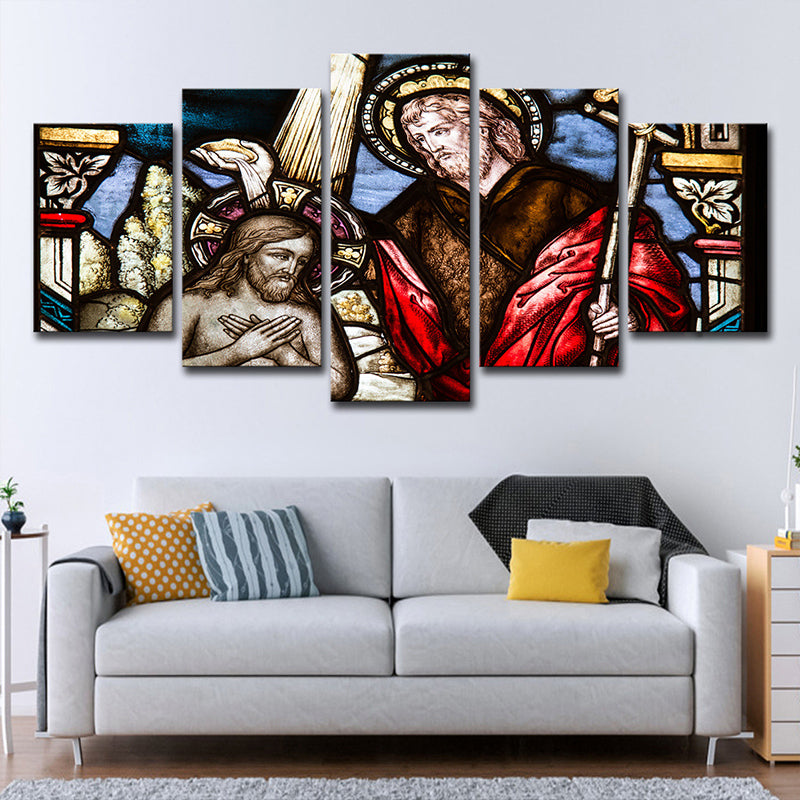 Red Baptism Canvas Art Religion Contemporary Multiple-Piece Wall Decoration for Bedroom