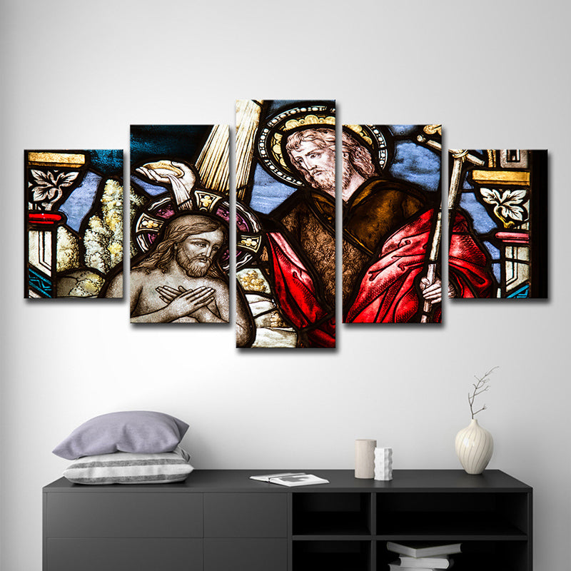 Red Baptism Canvas Art Religion Contemporary Multiple-Piece Wall Decoration for Bedroom