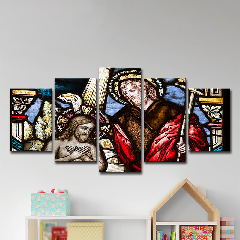 Red Baptism Canvas Art Religion Contemporary Multiple-Piece Wall Decoration for Bedroom