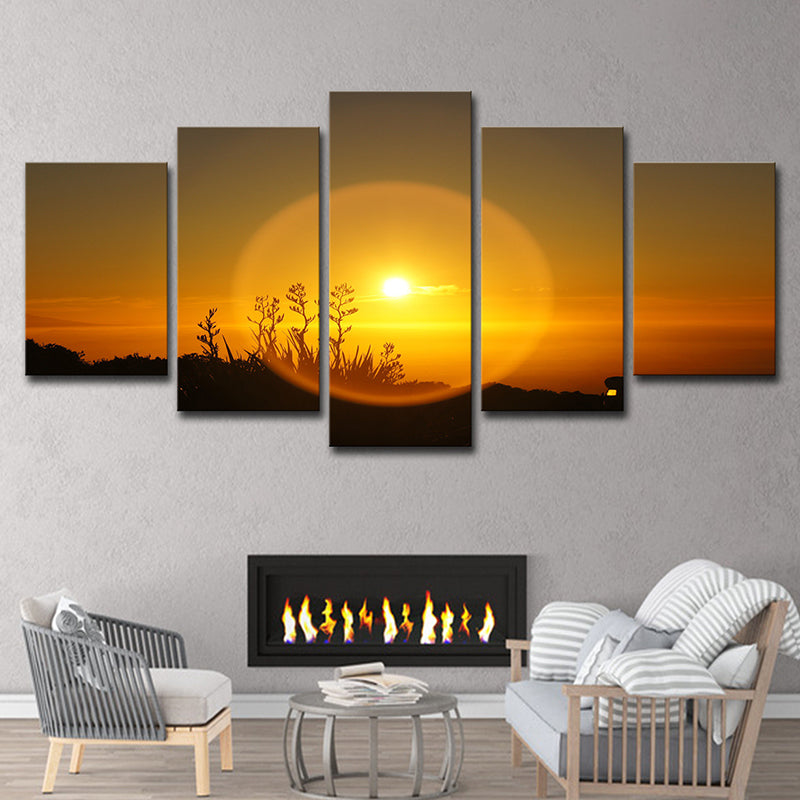 Yellow Dusk Sun Dog Art Print Multi-Piece Wall Decor for House Hallway, Canvas Made