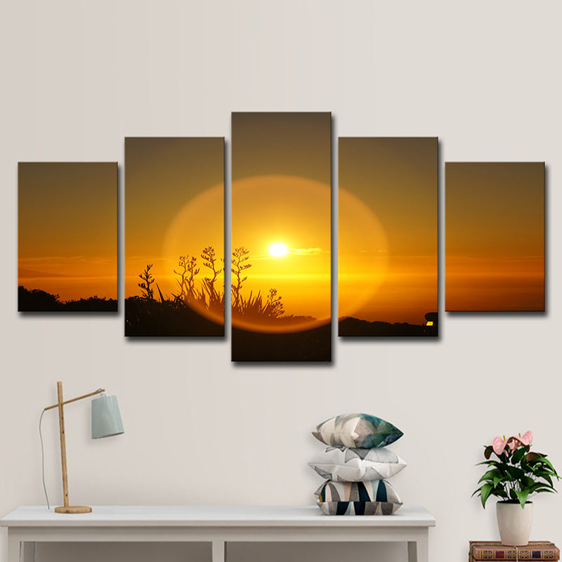 Yellow Dusk Sun Dog Art Print Multi-Piece Wall Decor for House Hallway, Canvas Made