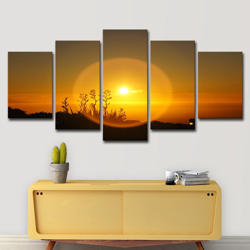 Yellow Dusk Sun Dog Art Print Multi-Piece Wall Decor for House Hallway, Canvas Made