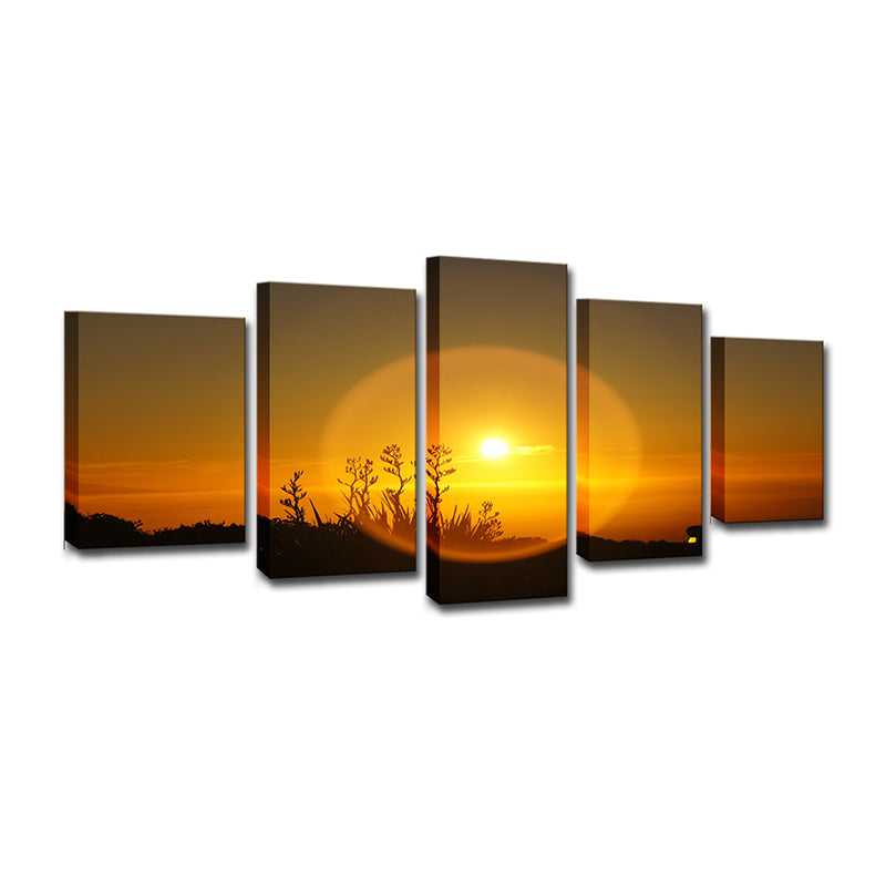 Yellow Dusk Sun Dog Art Print Multi-Piece Wall Decor for House Hallway, Canvas Made