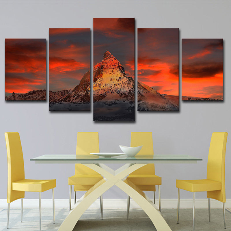 Zermatt Matterhorn Sunset Glow Canvas Art Multi-Piece Modern Dining Room Wall Decor