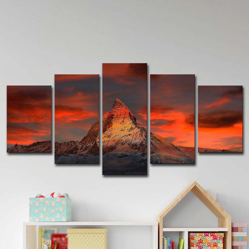 Zermatt Matterhorn Sunset Glow Canvas Art Multi-Piece Modern Dining Room Wall Decor