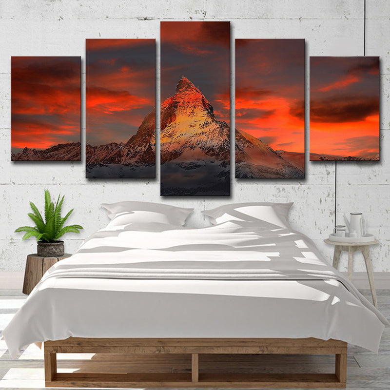 Zermatt Matterhorn Sunset Glow Canvas Art Multi-Piece Modern Dining Room Wall Decor