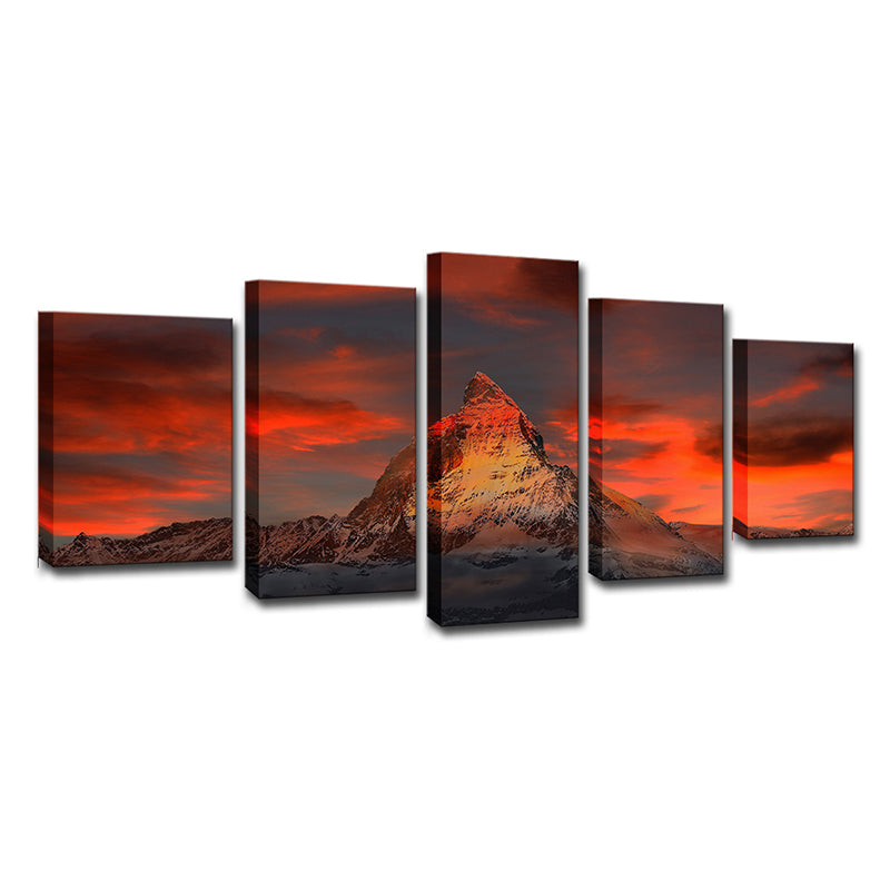 Zermatt Matterhorn Sunset Glow Canvas Art Multi-Piece Modern Dining Room Wall Decor