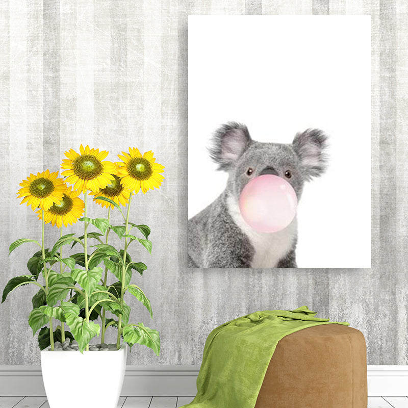 Illustration Childrens Art Wall Decor with Animal Chewing Bubble Gum Pattern in Soft Color