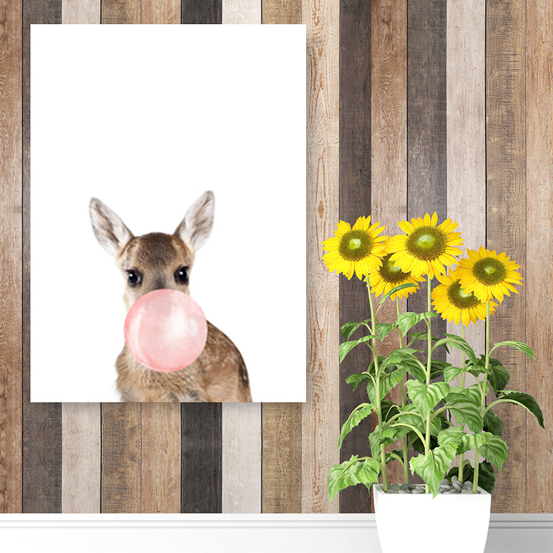 Illustration Childrens Art Wall Decor with Animal Chewing Bubble Gum Pattern in Soft Color
