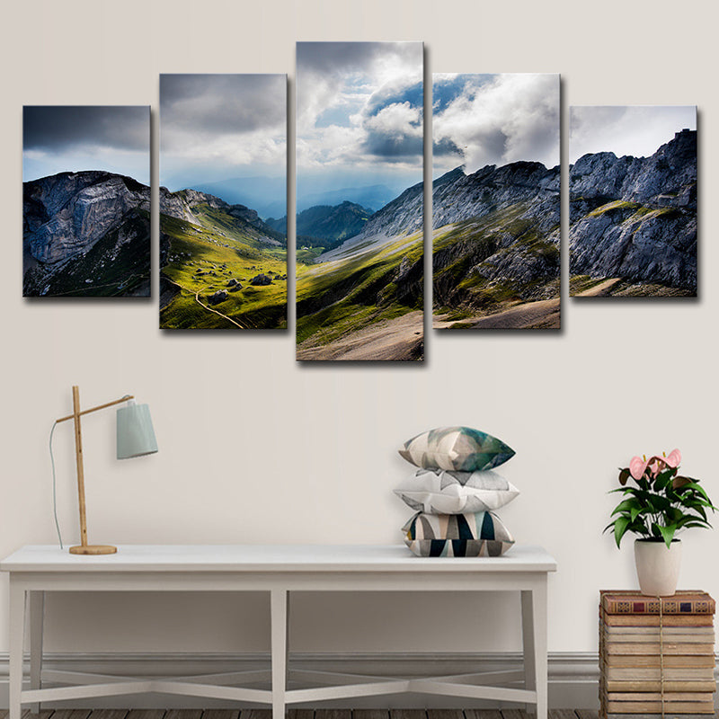 Photo Print Modern Wall Art with Pilatus Mountain and Cloudy Sky Landscape in Grey