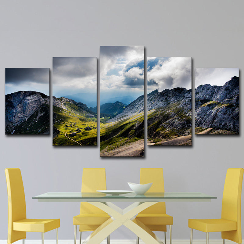 Photo Print Modern Wall Art with Pilatus Mountain and Cloudy Sky Landscape in Grey