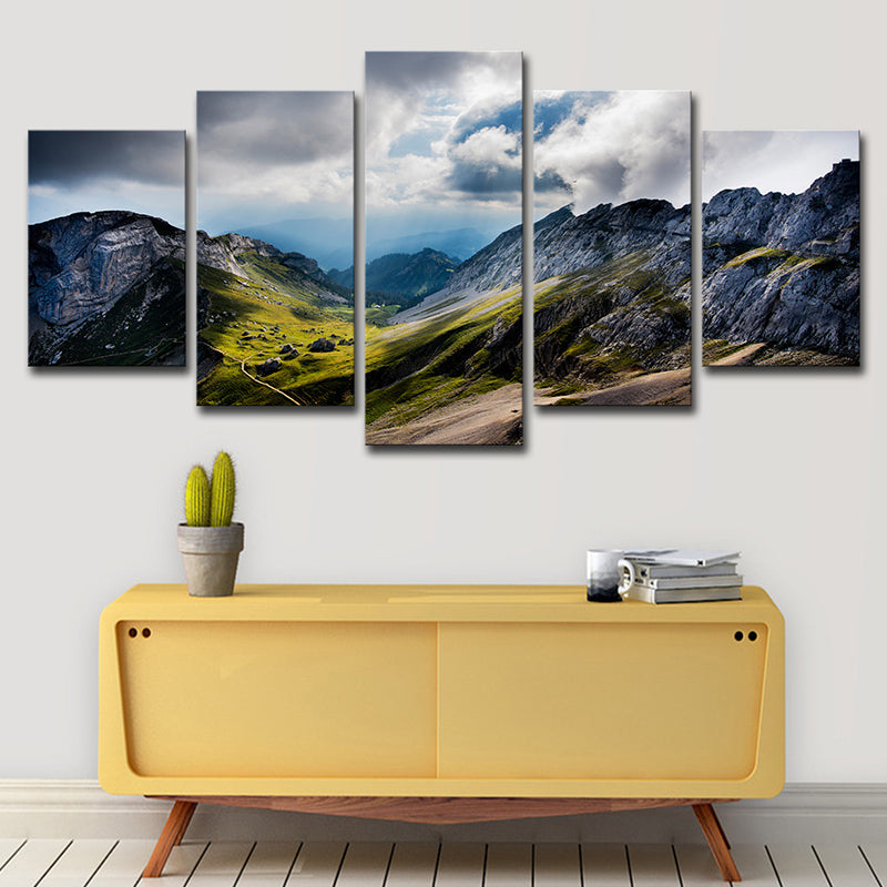 Photo Print Modern Wall Art with Pilatus Mountain and Cloudy Sky Landscape in Grey