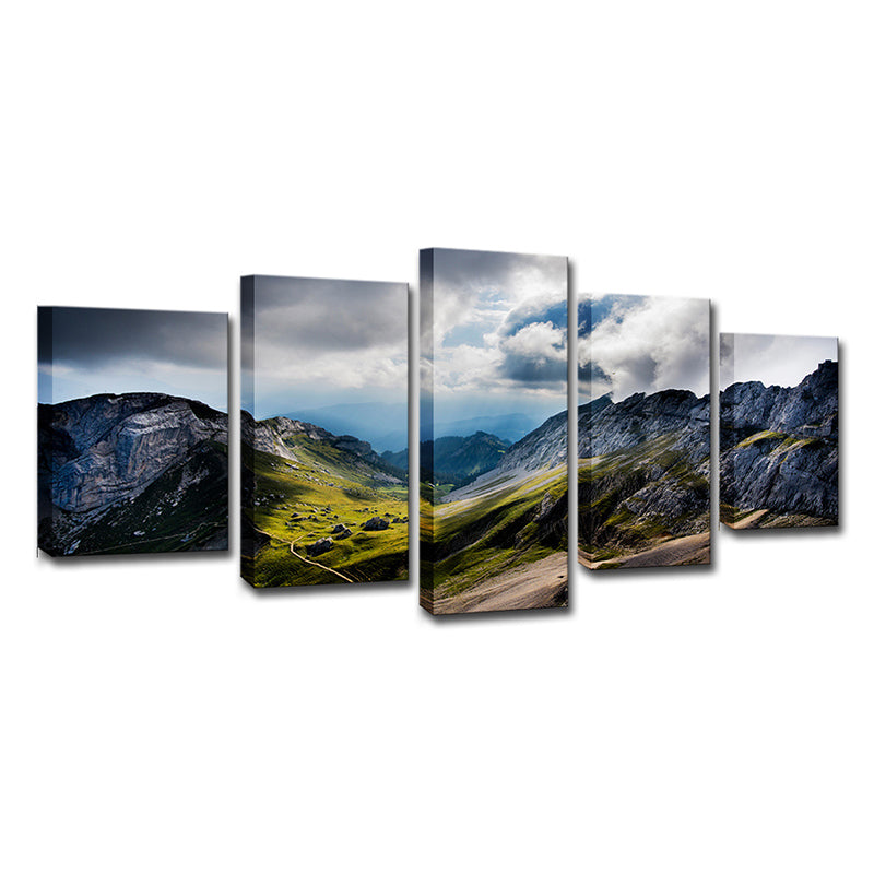 Photo Print Modern Wall Art with Pilatus Mountain and Cloudy Sky Landscape in Grey