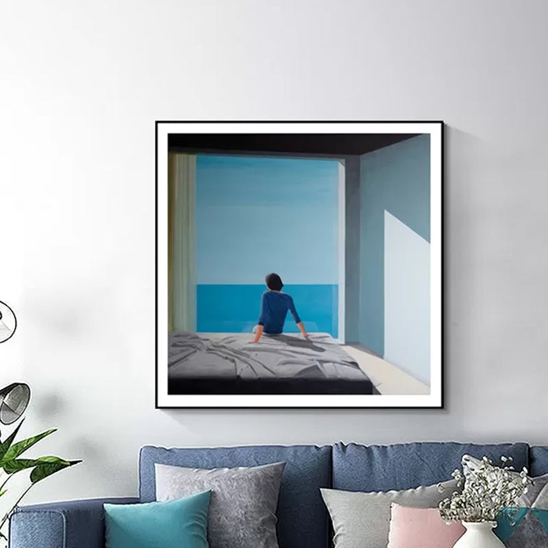 Sea and Loneliness Painting Art Print Textured Modernist Bedroom Wall Decoration